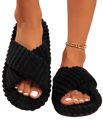 Drifwoo JZ001-B Black Lightweight Plush Slippers Myselflingerie.com